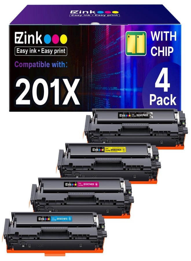 E-Z Ink 201X Replacement for HP 201X Toner Cartridges 4 Pack High Yield CF400X CF401X CF402X CF403X Compatible with HP Color Laserjet MFP M252dw M252n, Pro M277dw M277n (Black, Cyan, Magenta, Yellow) - Image 1